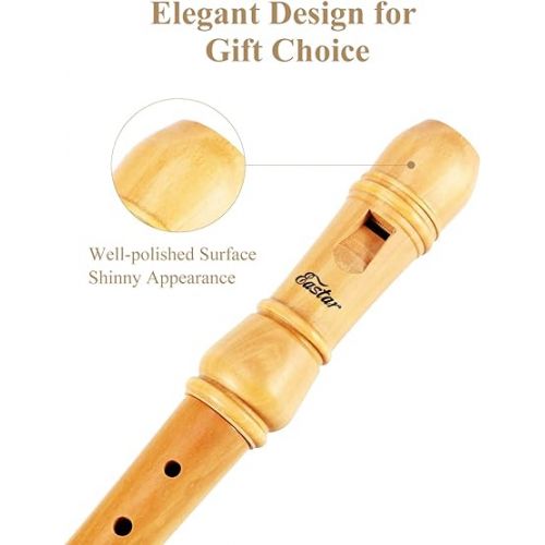  Eastar Soprano Recorder Instrument for Kids Adults Beginners, Baroque fingering C Key Maple Wooden Recorder, 3 Piece Recorder With Hard Case, Fingering Chart, Cleaning Kit, ERS-31BM