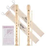Eastar Soprano Recorder Set of 2, Baroque German Fingering C Key Recorder Instrument for Kids Beginners, 3 Piece with Cleaning Kit, Thumb Rest, Cotton Bag, Fingering Chart, ERS-22B, School-Approved