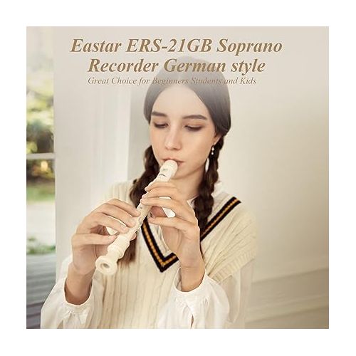  Eastar Soprano Recorder Set of 2, Baroque German Fingering C Key Recorder Instrument for Kids Beginners, 3 Piece with Cleaning Kit, Thumb Rest, Cotton Bag, Fingering Chart, ERS-22B, School-Approved