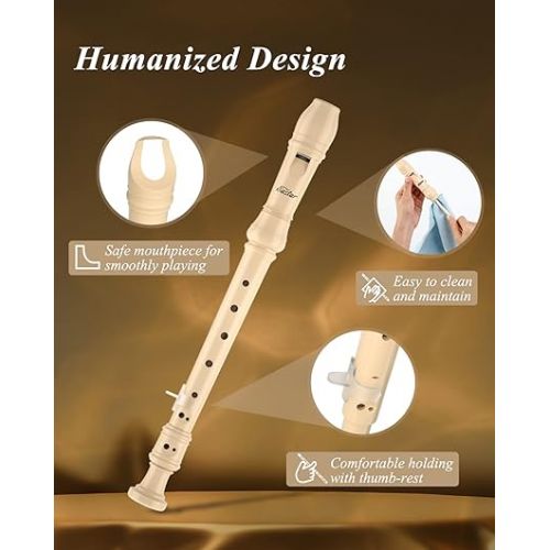  Eastar Soprano Recorder Set of 2, Baroque German Fingering C Key Recorder Instrument for Kids Beginners, 3 Piece with Cleaning Kit, Thumb Rest, Cotton Bag, Fingering Chart, ERS-22B, School-Approved