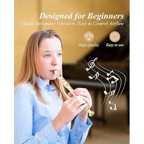  Eastar Soprano Recorder Set of 2, Baroque German Fingering C Key Recorder Instrument for Kids Beginners, 3 Piece with Cleaning Kit, Thumb Rest, Cotton Bag, Fingering Chart, ERS-22B, School-Approved