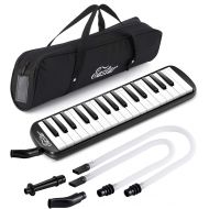 Eastar 32 Keys Melodica Instrument, Soprano Melodica Air Piano Keyboard Pianica with 2 Soft Long Tubes, Short Mouthpieces, Carrying Bag, Black