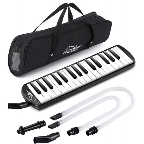  Eastar 32 Keys Melodica Instrument, Soprano Melodica Air Piano Keyboard Pianica with 2 Soft Long Tubes, Short Mouthpieces, Carrying Bag, Black