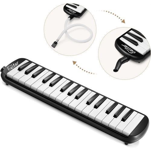  Eastar 32 Keys Melodica Instrument, Soprano Melodica Air Piano Keyboard Pianica with 2 Soft Long Tubes, Short Mouthpieces, Carrying Bag, Black