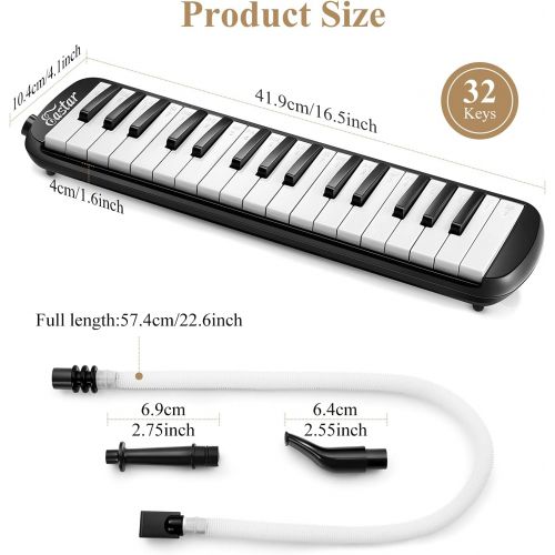  Eastar 32 Keys Melodica Instrument, Soprano Melodica Air Piano Keyboard Pianica with 2 Soft Long Tubes, Short Mouthpieces, Carrying Bag, Black