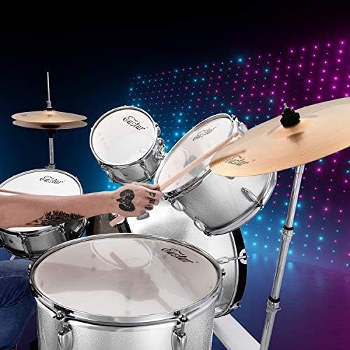  Eastar 22 inch Drum Set Kit Full Size for Adult Junior Teen 5 Piece with Cymbals Stands Stool and Sticks, Metallic Blue