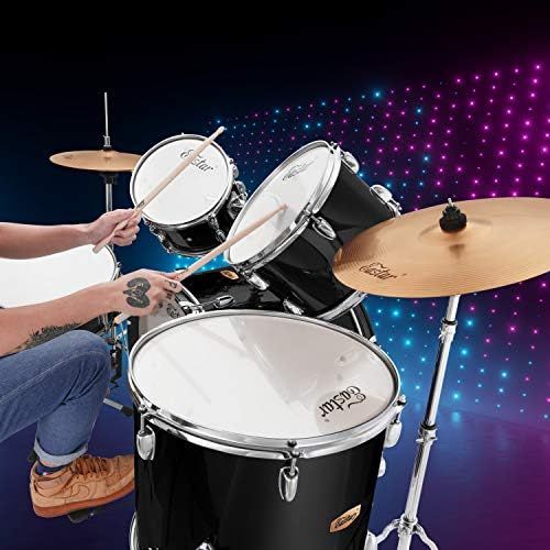  Eastar 22 inch Drum Set Kit Full Size for Adult Junior Teen 5 Piece with Cymbals Stands Stool and Sticks, Mirror Black