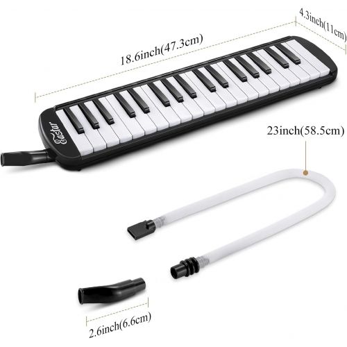  Eastar 37 Key Melodica Instrument with Mouthpiece Air Piano Keyboard,Carrying Bag Black