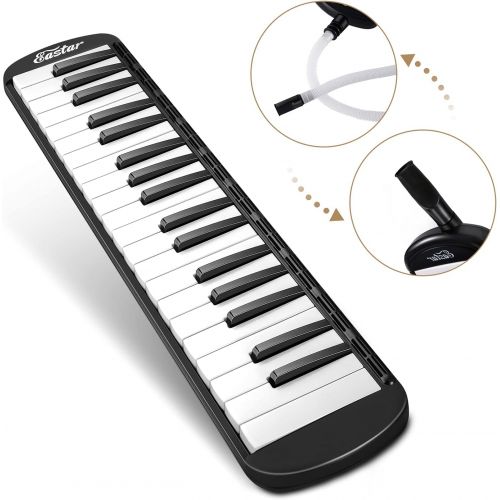  Eastar 37 Key Melodica Instrument with Mouthpiece Air Piano Keyboard,Carrying Bag Black