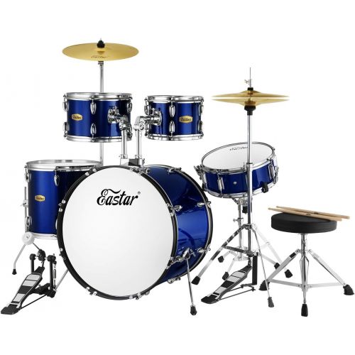  [아마존베스트]Eastar 22 inch Drum Set Kit Full Size for Adult Junior Teen 5 Piece with Cymbals Stands Stool and Sticks, Metallic Blue