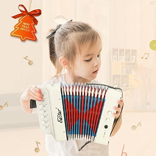  [아마존베스트]Eastar Kids Accordion Toy Accordian Mini Musical Instruments 10 Keys Button for Child Children Kids Toddlers Beginners (White)