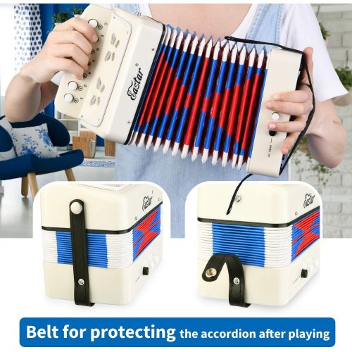  [아마존베스트]Eastar Kids Accordion Toy Accordian Mini Musical Instruments 10 Keys Button for Child Children Kids Toddlers Beginners (White)