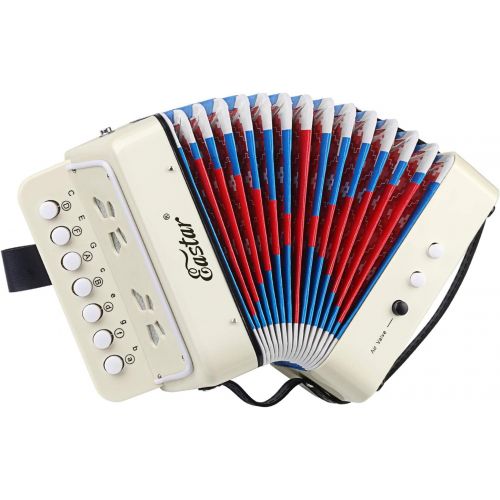  [아마존베스트]Eastar Kids Accordion Toy Accordian Mini Musical Instruments 10 Keys Button for Child Children Kids Toddlers Beginners (White)