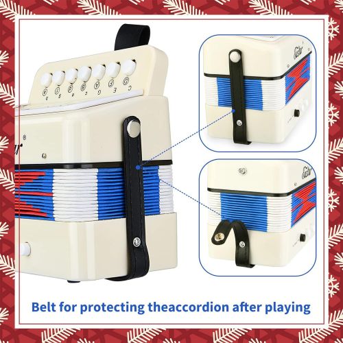  [아마존베스트]Eastar Kids Accordion Toy Accordian Mini Musical Instruments 10 Keys Button for Child Children Kids Toddlers Beginners (White)