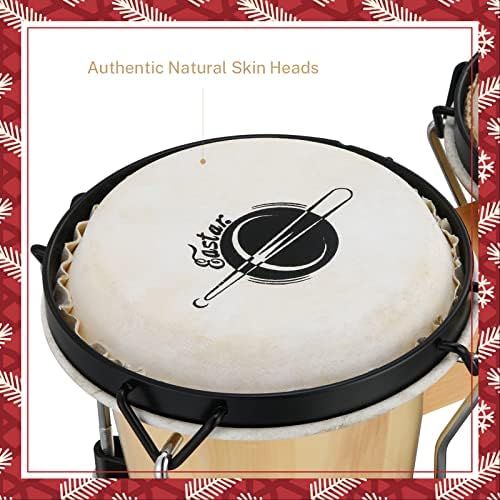  [아마존베스트]Eastar EBO-1 Bongo Drum 6 Inches / 15.24 cm and 7 Inches / 17.78 cm Percussion Wooden Bongo with Bag Natural