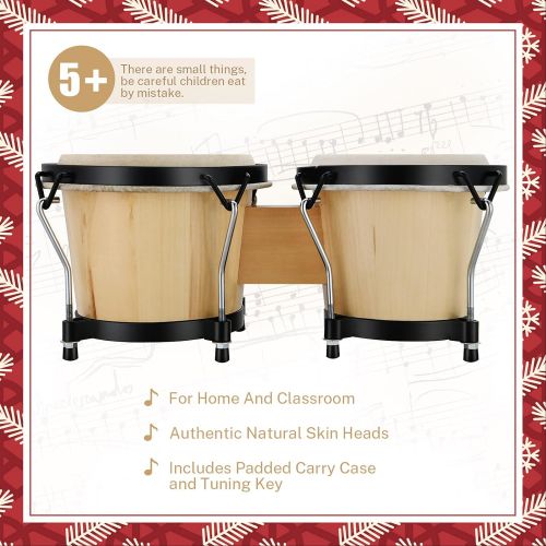  [아마존베스트]Eastar EBO-1 Bongo Drum 6 Inches / 15.24 cm and 7 Inches / 17.78 cm Percussion Wooden Bongo with Bag Natural