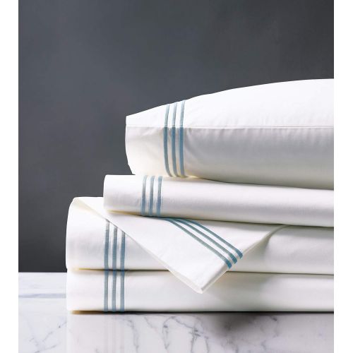  Eastern Accents Mindy Aqua Solid 100% Egyptian Cotton Sheet Set King White and Sky Blue