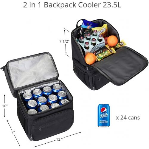  Easthills Outdoors Backpack Cooler 24 cans Insulated Leak-Proof Double Decker Lunch Cooler Backpack with Dry Storage Compartment for Camping, Hiking, Beach, Park or Day Trips, Blac