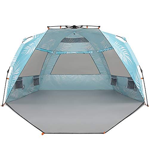  Easthills Outdoors Instant Shader Enhanced (Prints) Deluxe XL Beach Tent 4 6 Person Popup Sun Shelter 99 Wide for Family UPF 50+ Double Silver Coated with Extended Zippered Porch P