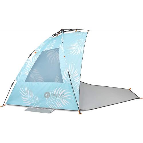  Easthills Outdoors Instant Shader Enhanced (Prints) Deluxe XL Beach Tent 4 6 Person Popup Sun Shelter 99 Wide for Family UPF 50+ Double Silver Coated with Extended Zippered Porch P