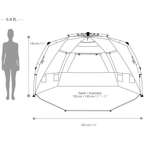  Easthills Outdoors Instant Shader Enhanced (Prints) Deluxe XL Beach Tent 4 6 Person Popup Sun Shelter 99 Wide for Family UPF 50+ Double Silver Coated with Extended Zippered Porch P