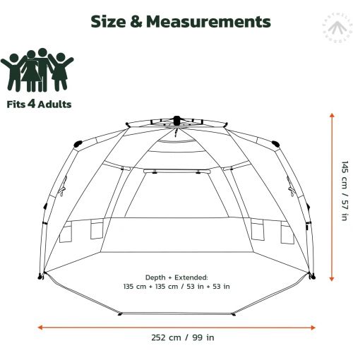  Easthills Outdoors Instant Shader Deluxe XL Beach Tent Easy Up 99 Wide for 4-6 Person Sun Shelter - Extended Zippered Porch Included Blue