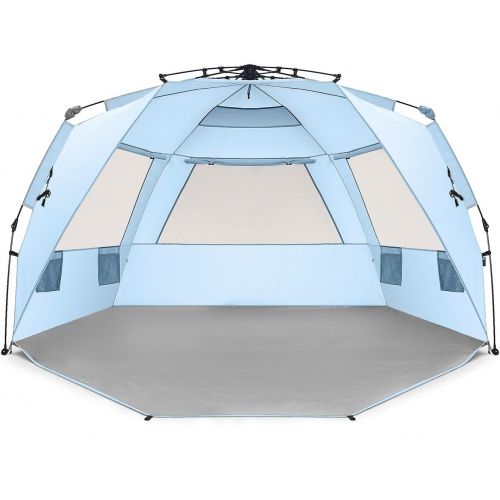  Easthills Outdoors Instant Shader Deluxe XL Beach Tent Easy Up 99 Wide for 4-6 Person Sun Shelter - Extended Zippered Porch Included Blue