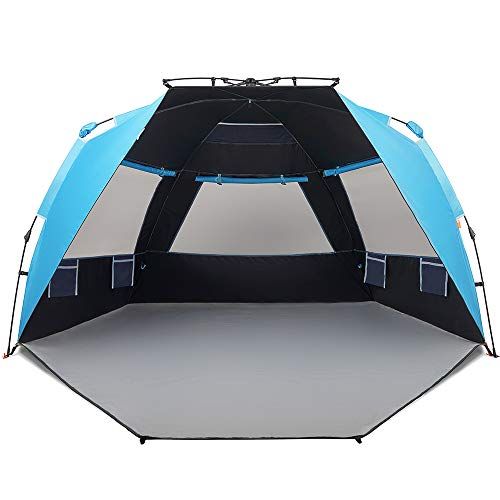  Easthills Outdoors Instant Shader Dark Shelter X Large Beach Tent 99 Wide for 4 6 Person Sun Shelter UPF 50+ with Extended Zippered Porch Pacific Blue