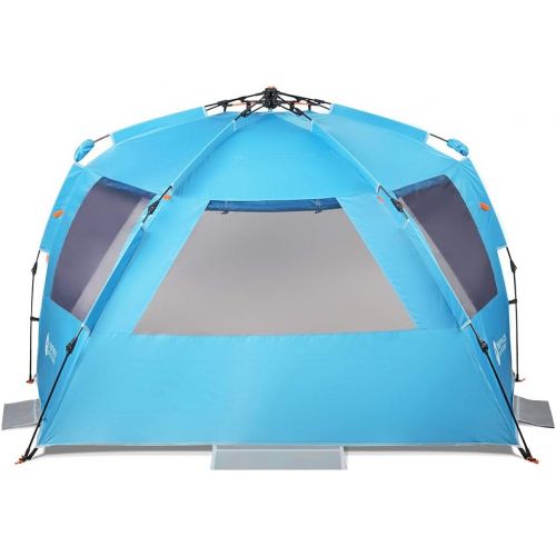  Easthills Outdoors Instant Shader Dark Shelter X Large Beach Tent 99 Wide for 4 6 Person Sun Shelter UPF 50+ with Extended Zippered Porch Pacific Blue