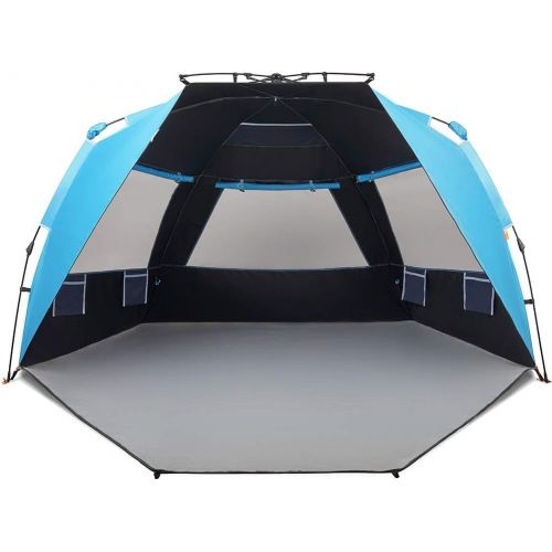  Easthills Outdoors Instant Shader Dark Shelter X Large Beach Tent 99 Wide for 4 6 Person Sun Shelter UPF 50+ with Extended Zippered Porch Pacific Blue