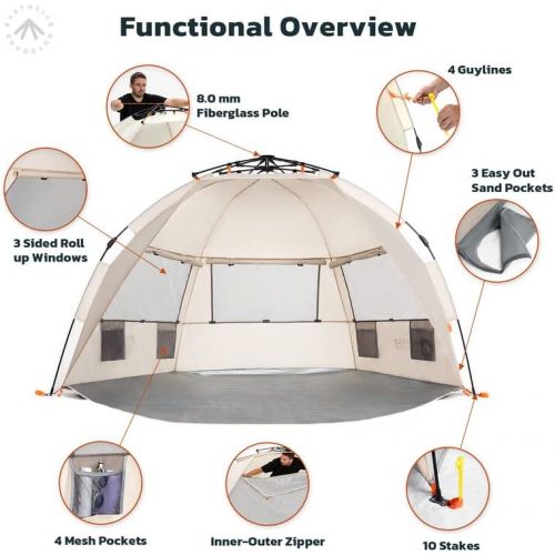  Easthills Outdoors Instant Shader Extended L Easy Up Beach Tent Sun Shelter for 2-4 Person - Extended Zippered Floor Blue