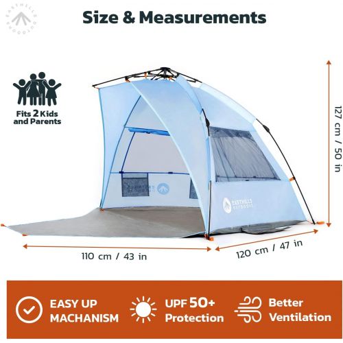  Easthills Outdoors Instant Shader Extended L Easy Up Beach Tent Sun Shelter for 2-4 Person - Extended Zippered Floor Blue