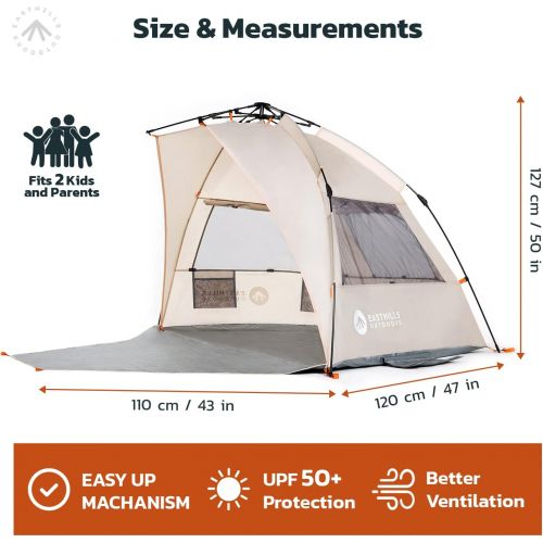  Easthills Outdoors Instant Shader Extended L Easy Up Beach Tent Sun Shelter for 2-4 Person - Extended Zippered Porch Beige