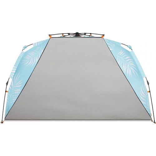  Easthills Outdoors Instant Shader Enhanced (Prints) Deluxe XL Beach Tent 4-6 Person Popup Sun Shelter 99 Wide for Family UPF 50+ Double Silver Coated with Extended Zippered Porch P