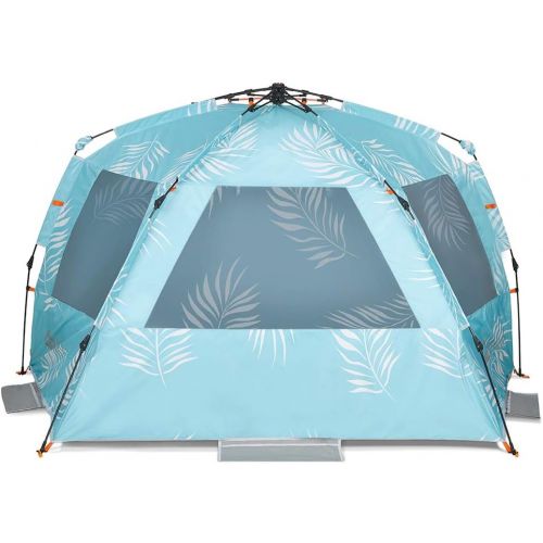  Easthills Outdoors Instant Shader Enhanced (Prints) Deluxe XL Beach Tent 4-6 Person Popup Sun Shelter 99 Wide for Family UPF 50+ Double Silver Coated with Extended Zippered Porch P