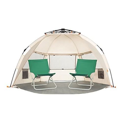  Easthills Outdoors Instant Shader Extended L Easy Up Beach Tent Sun Shelter for 2-4 Person - Extended Zippered Porch