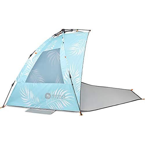  Easthills Outdoors Instant Shader Enhanced (Prints) Deluxe XL Beach Tent 4-6 Person Popup Sun Shelter 99 Wide for Family UPF 50+ Double Silver Coated with Extended Zippered Porch P