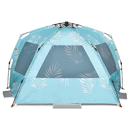  Easthills Outdoors Instant Shader Enhanced (Prints) Deluxe XL Beach Tent 4-6 Person Popup Sun Shelter 99 Wide for Family UPF 50+ Double Silver Coated with Extended Zippered Porch P