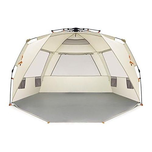  Easthills Outdoors Instant Shader Deluxe XL Beach Tent Easy Up 99 Wide for 4-6 Person Sun Shelter - Extended Zippered Porch Included Beige