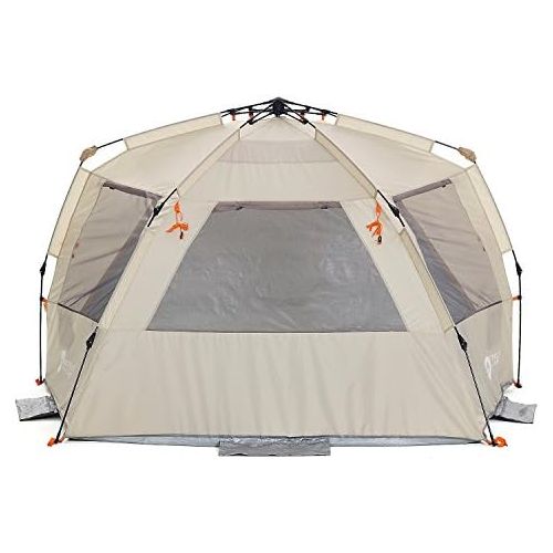  Easthills Outdoors Instant Shader Deluxe XL Beach Tent Easy Up 99 Wide for 4-6 Person Sun Shelter - Extended Zippered Porch Included Beige