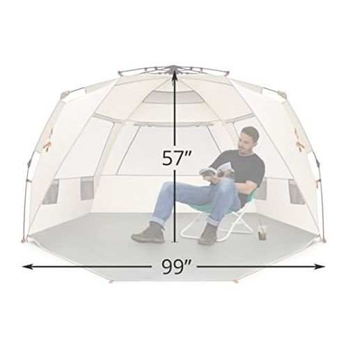  Easthills Outdoors Instant Shader Deluxe XL Beach Tent Easy Up 99 Wide for 4-6 Person Sun Shelter - Extended Zippered Porch Included Beige