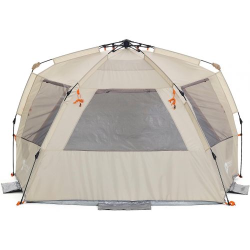  Easthills Outdoors Instant Shader Deluxe XL Beach Tent Easy Up 99 Wide for 4-6 Person Sun Shelter - Extended Zippered Porch Included Beige