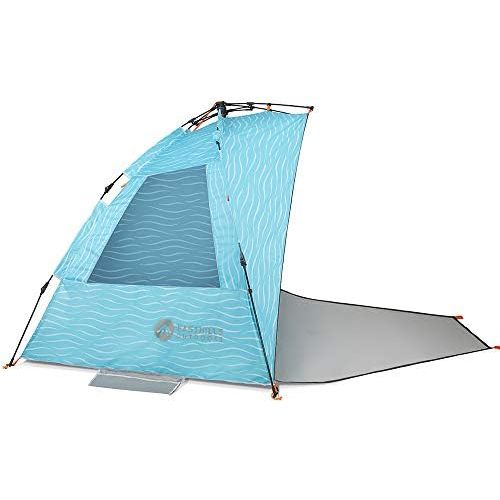  Easthills Outdoors Instant Shader Enhanced (Prints) Deluxe XL Beach Tent 4-6 Person Pop Up Sun Shelter 99 Wide for Family UPF 50+ Double Silver Coated with Extended Zippered Porch