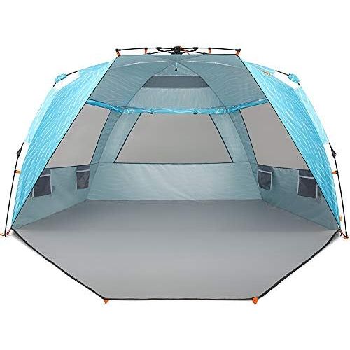  Easthills Outdoors Instant Shader Enhanced (Prints) Deluxe XL Beach Tent 4-6 Person Pop Up Sun Shelter 99 Wide for Family UPF 50+ Double Silver Coated with Extended Zippered Porch