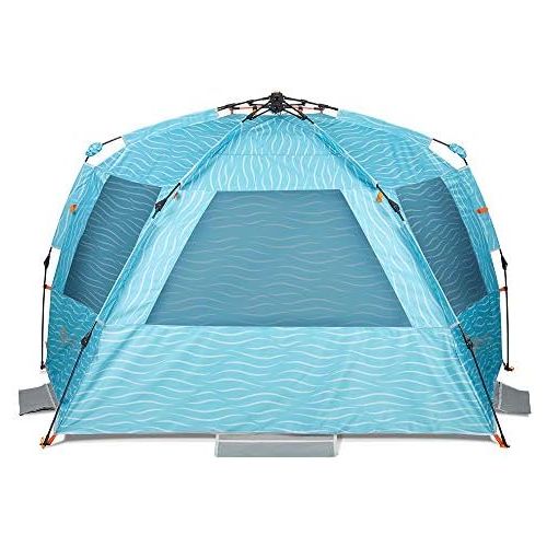  Easthills Outdoors Instant Shader Enhanced (Prints) Deluxe XL Beach Tent 4-6 Person Pop Up Sun Shelter 99 Wide for Family UPF 50+ Double Silver Coated with Extended Zippered Porch