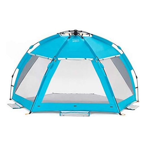  Easthills Outdoors Coastview Ultra XL 4-6 Person Family Beach Tent Quick Setup Instant Anti UV Double Silver Coated Sun Shelter with Extended Floor & Big Window Pacific Blue