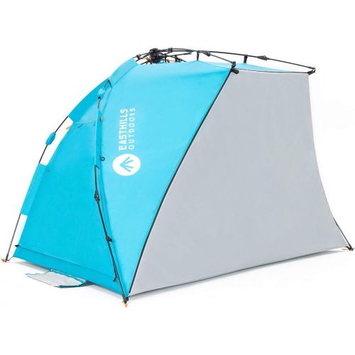  Easthills Outdoors Coastview Ultra XL 4-6 Person Family Beach Tent Quick Setup Instant Anti UV Double Silver Coated Sun Shelter with Extended Floor & Big Window Pacific Blue