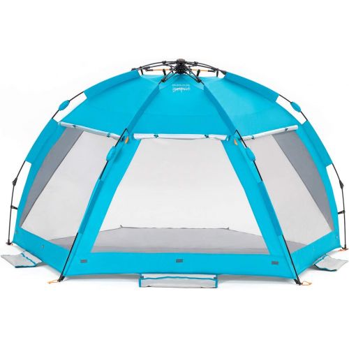  Easthills Outdoors Coastview Ultra XL 4-6 Person Family Beach Tent Quick Setup Instant Anti UV Double Silver Coated Sun Shelter with Extended Floor & Big Window Pacific Blue