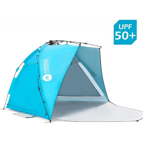  Easthills Outdoors Coastview Ultra XL 4-6 Person Family Beach Tent Quick Setup Instant Anti UV Double Silver Coated Sun Shelter with Extended Floor & Big Window Pacific Blue