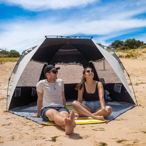  Easthills Outdoors Instant Shader Silver Shelter XL Beach Tent 99 Wide for 4-6 Person UPF 50+ Sun Shelter - Heat Reflective and Light Blocking